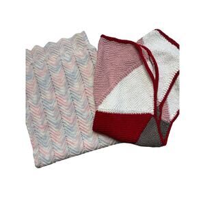 Crochet Quilt Bundle Handmade Pink Red Blue White Multicolored Throw Blankets